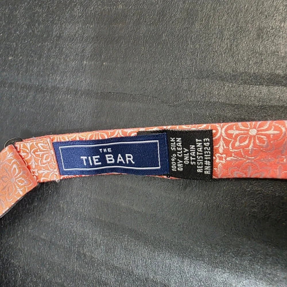 Tie Bar Bow Tie Mens Peach‎ Coral Pink Floral Medallion Silk Self-Tie Adjustable